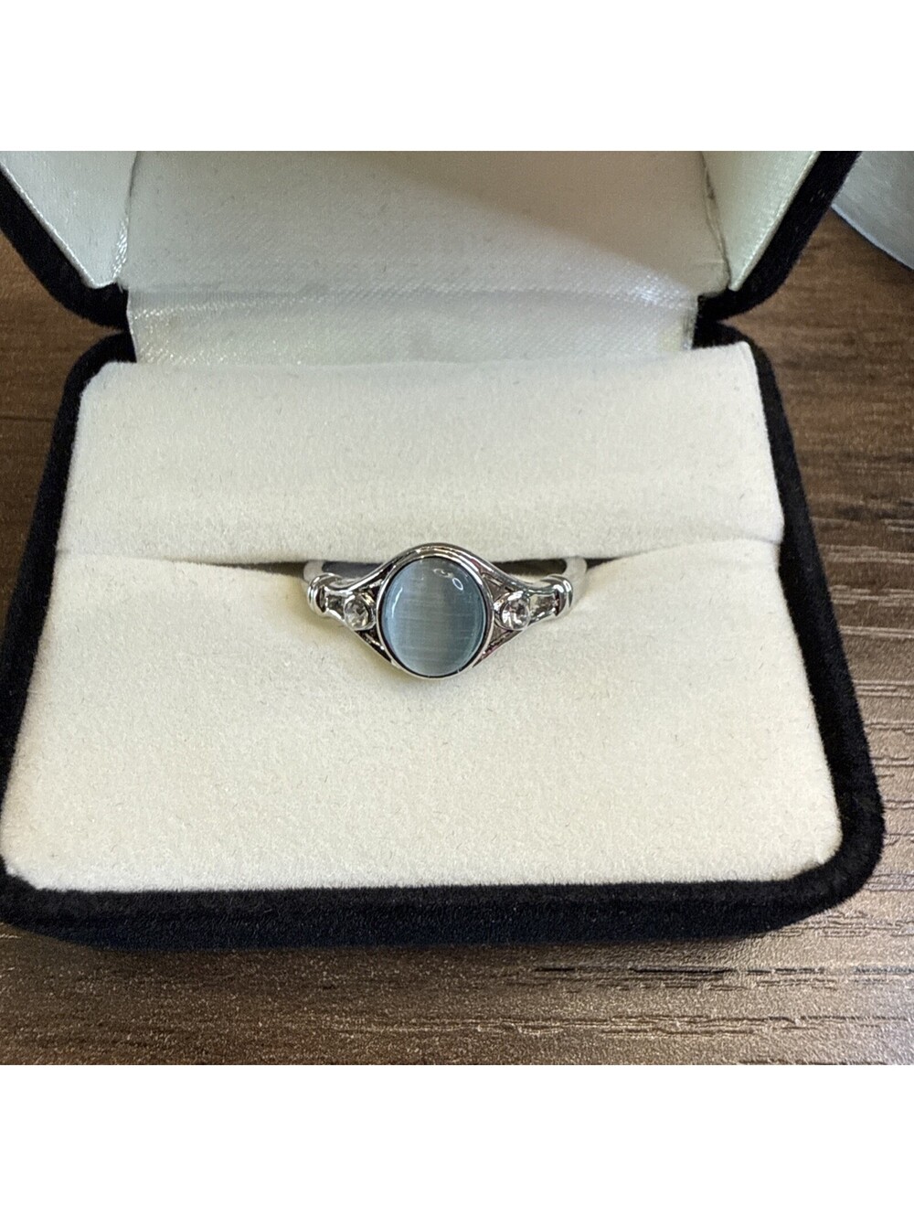 Silvery Tone Moonstone Ring Size 9